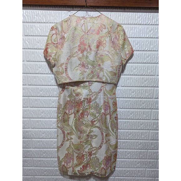 Nygard Women's Peach Floral 2 Piece Open Front Blazer Top & Sheath Dress Size 8 - Picture 2 of 7
